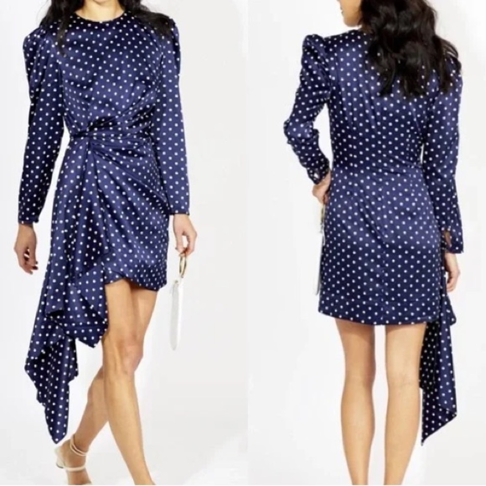 KEEPSAKE the Label Asymmetrical Navy Polka Dot Dress
